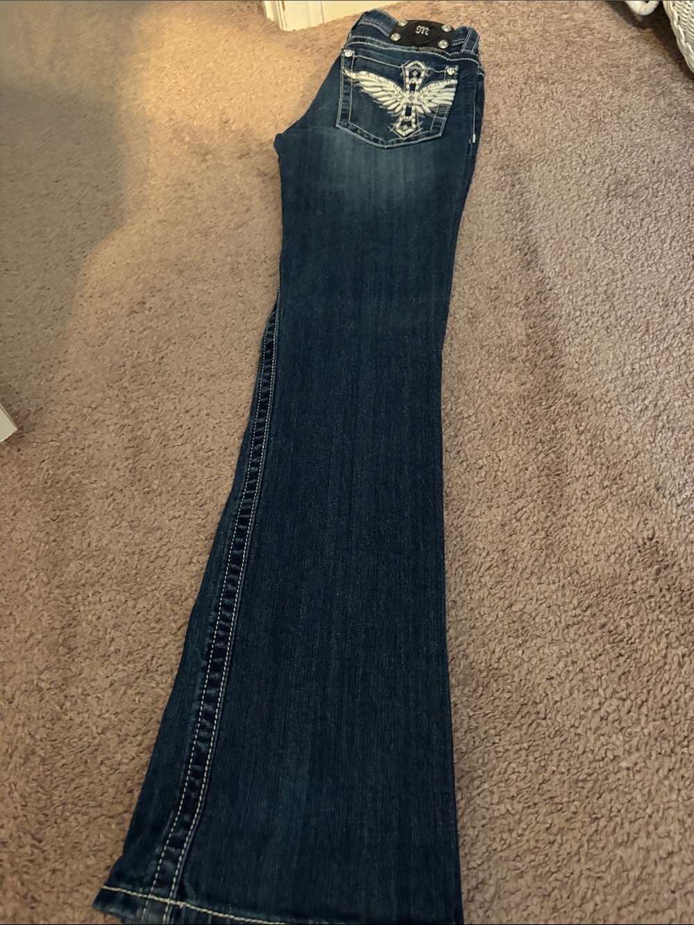 Miss Me Dark Denim Bootcut Jeans with Decorative Silver Buttons - Picture 5 of 11